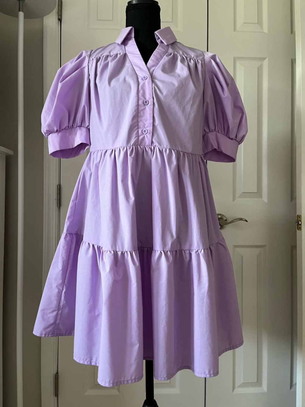 SHEIN Lavender Puff Sleeve Tiered Dress XS - Picture 1 of 5
